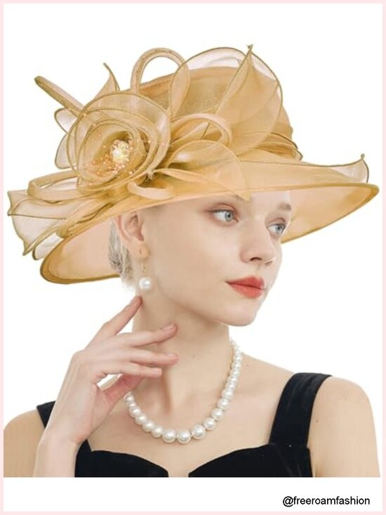 Wide Brim Organza Church Derby Hat Bridal Shower Wedding Hat
